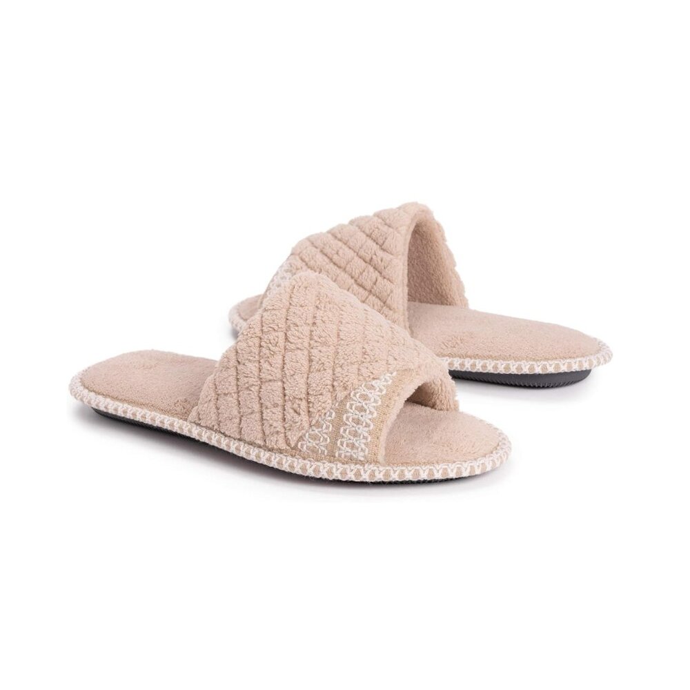 No Box MukLuk Women Sally Micro Chenille Scuff Slippers Tan L (9-10) $40 1C434